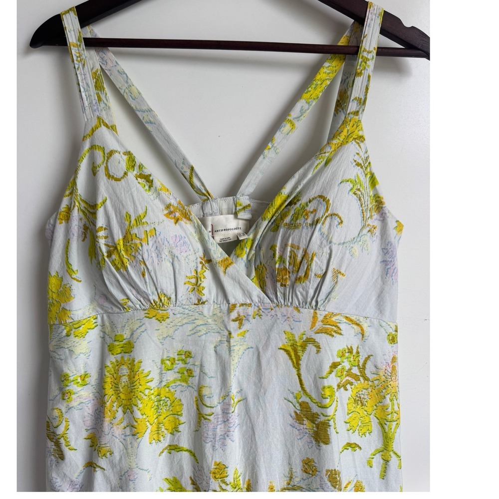 Anthropologie Solenne flounced maxi dress light blue yellow floral tiered 8 P - Picture 4 of 15